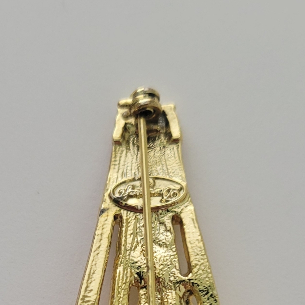 Vintage Signed Danecraft Garden Flower Lattice Trellis Pin Brooch Goldtone - Picture 6 of 8